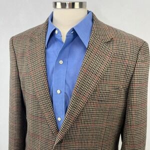TravelSmith 100% Wool Blazer Mens 40R Brown Houndstooth Jacket